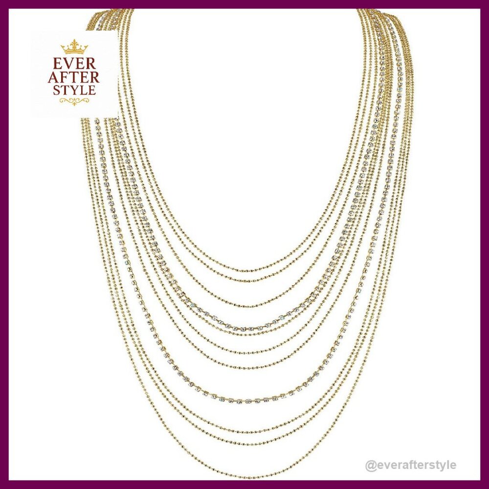 Simulated Diamond Statement Necklace Layered Wate… - image 1